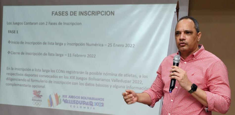 Miguel Rivera, jefe de misión delegación dominicana Juegos Bolivarianos de Valledupar 2022, durante la primera reunión con los federados.