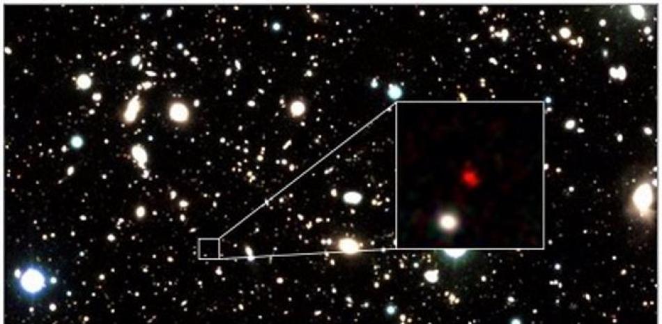 Ampliación de la imagen de la galaxia HD1, la más lejana conocida. Foto: EP
