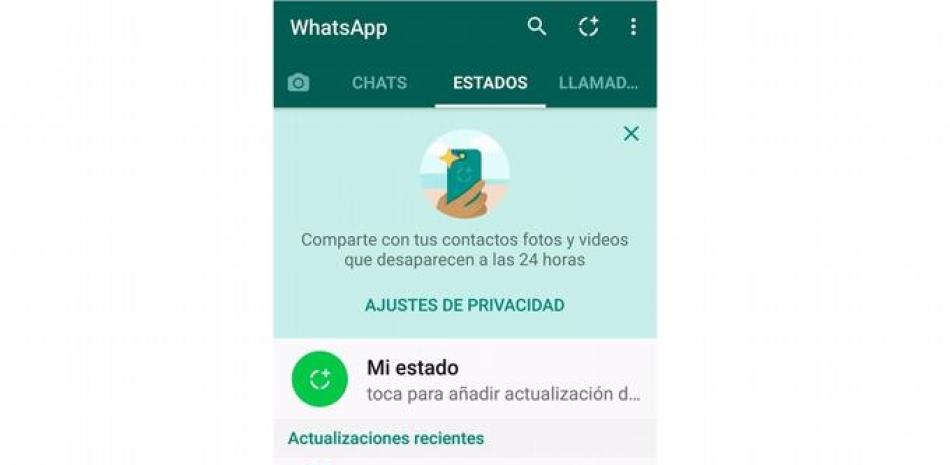 Captura de la opción de Estados de WhatsApp. Europa Press.