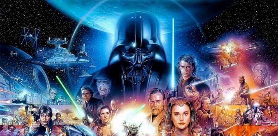Poster recopilatorio de las películas de Star Wars. Foto de archivo.