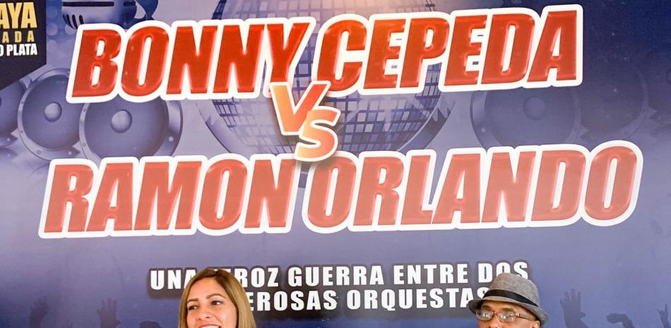 Mileyka Brugal y Ramón Orlando en el encuentro de prensa para hablar sobre  "La gran batalla de los maestros del merengue Bonny Cepeda y Ramón Orlando".