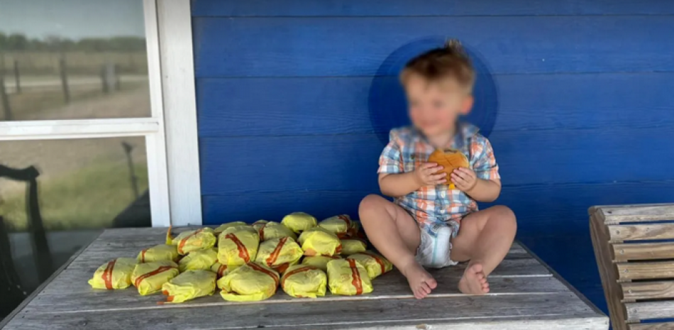 Niño de 2 años pide 31 hamburguesas con el teléfono de su mamá. FOTO Facebook, Fuente externa.
