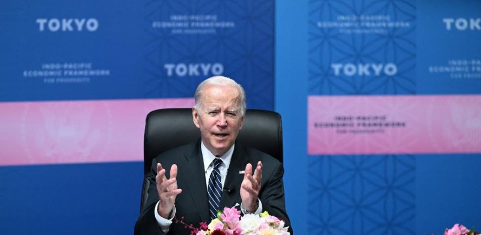 El presidente de los Estados Unidos, Joe Biden, habla sobre el marco económico indo-pacífico para la prosperidad en la Galería del Jardín Izumi en Tokio el 23 de mayo de 2022. Foto: Saul Loeb/AFP.