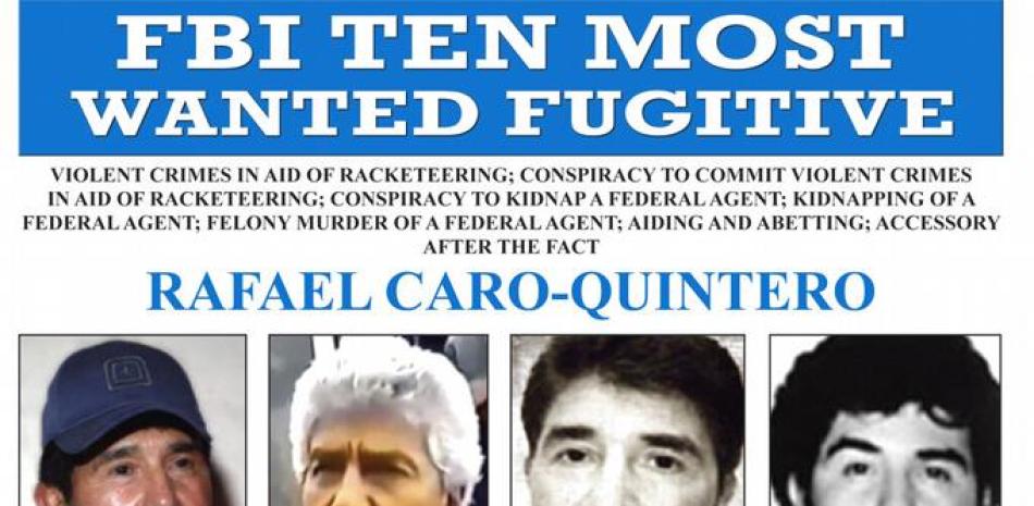 Imagen publicada por el FBI que muestra el cartel de búsqueda de Rafael Caro-Quintero
