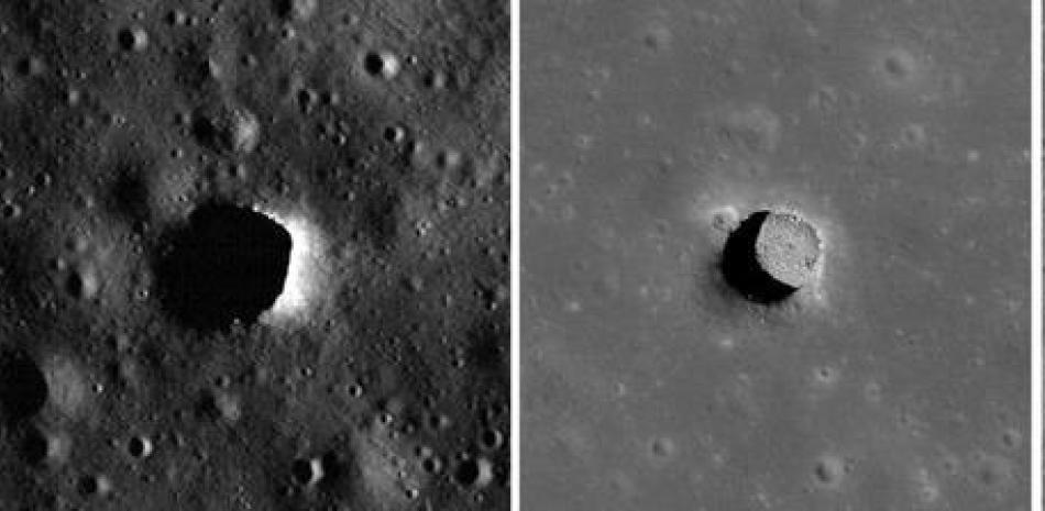 La Cámara del Orbitador de Reconocimiento Lunar de la NASA toma imágenes del pozo de Marius Hills tres veces, cada vez con una iluminación muy diferente.