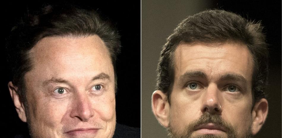 Esta combinación de imágenes creada el 22 de agosto de 2022 muestra a Elon Musk (izquierda) y al director ejecutivo de Twitter, Jack Dorsey (derecha).
JIM WATSON / AFP