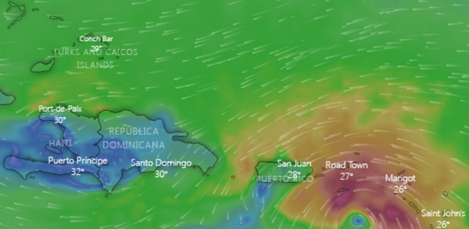 Captura de la trayectoria de la tormenta tropical Fiona/ Windy