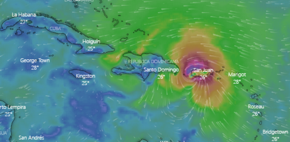 Captura de la trayectoria de huracán Fiona/ Windy