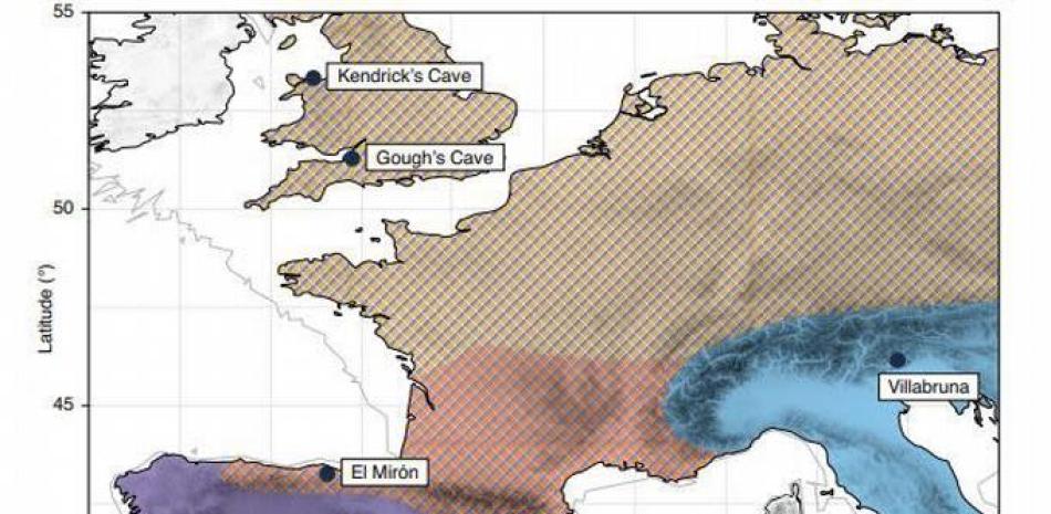 Imagen cedida del mapa de la distribución de las culturas líticas de finales de la última Edad del Hielo.EFE/ Nature Ecology & Evolution
