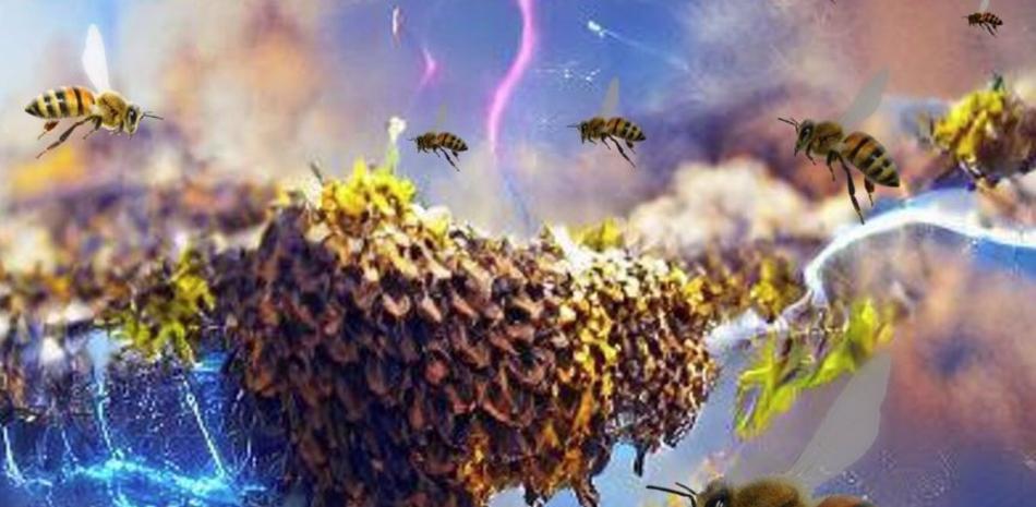 Inteligencia Artificial representando gráficamente abejas y electricidad.