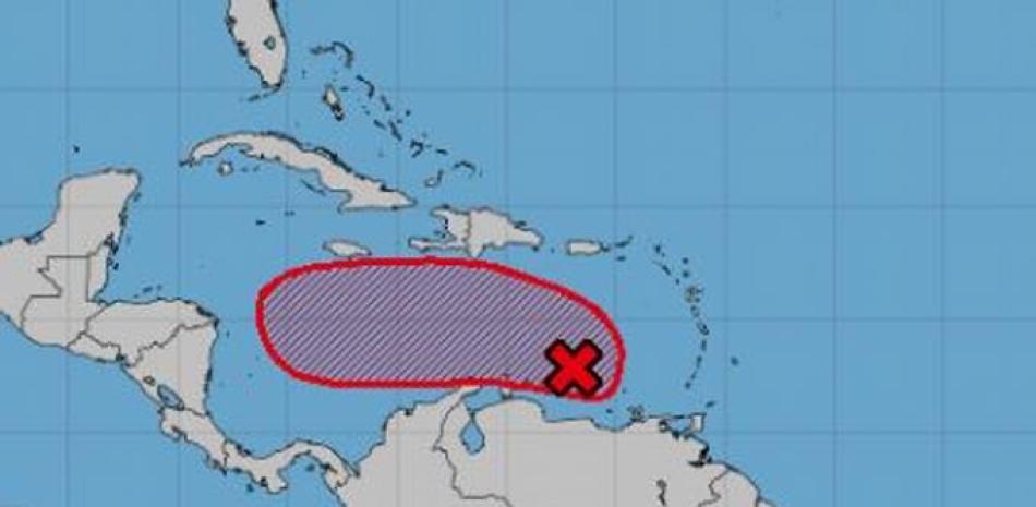 Depresión tropical en el Mar Caribe. Foto: Centro Nacional de Huracanes de Estados Unidos (NHC), por sus siglas en inglés.