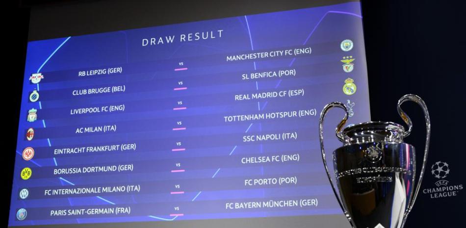 El cuadro con los cruces de los octavos de final de la Liga de Campeones 2022/23 tras el sorteo realizado en la sede de la UEFA.