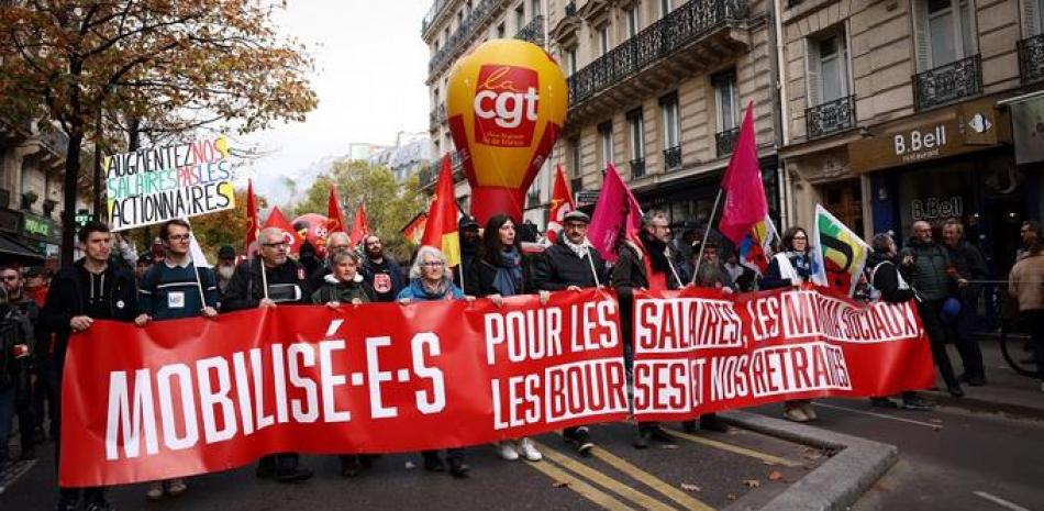 Jornada de movilización nacional e interprofesional convocada por el sindicato CGT en París el 10 de noviembre de 2022. AFP.