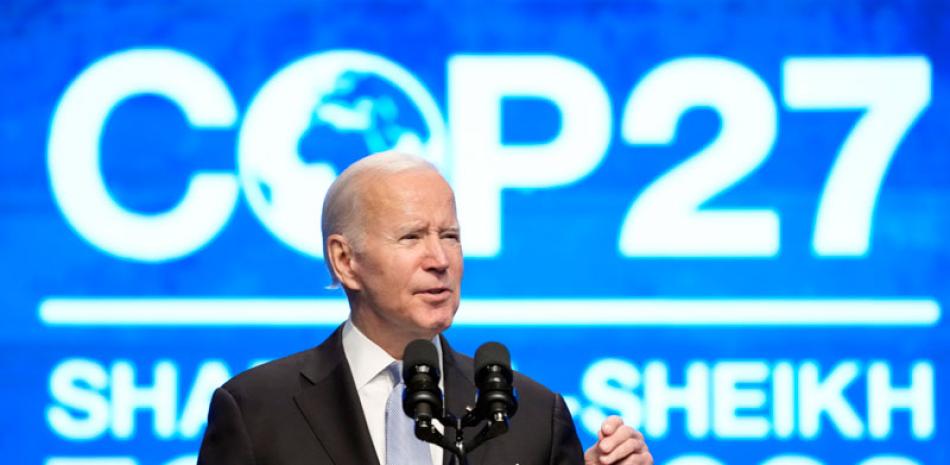 El presidente de Estados Unidos, Joe Biden, cuando intervenía en la COP27 en Sharm el Sheij, Egipto. AP