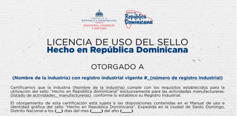 Imagen de la licencia de uso del sello "Hecho en República Dominicana".
