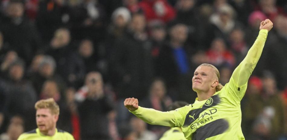 Erling Haaland celebra tras anotar el primer gol del Manchester City ante Bayern Múnich en la vuelta de los cuartos de final de la Liga de Campeones.