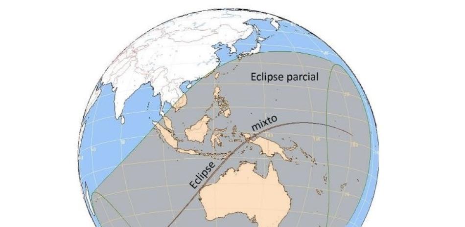 Trayectoria del eclipse solar mixto del 20 de abril de 2023.

Foto: OAN