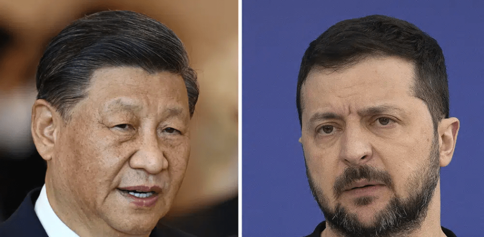 La combinación de fotos de archivo muestra al presidente chino Xi Jinping en Bangkok, Tailandia, 19 de noviembre de 2022, y el presidente ucraniano Volodymyr Zelenskyy en las afueras de Kiev, miércoles 26 de abril de 2023.