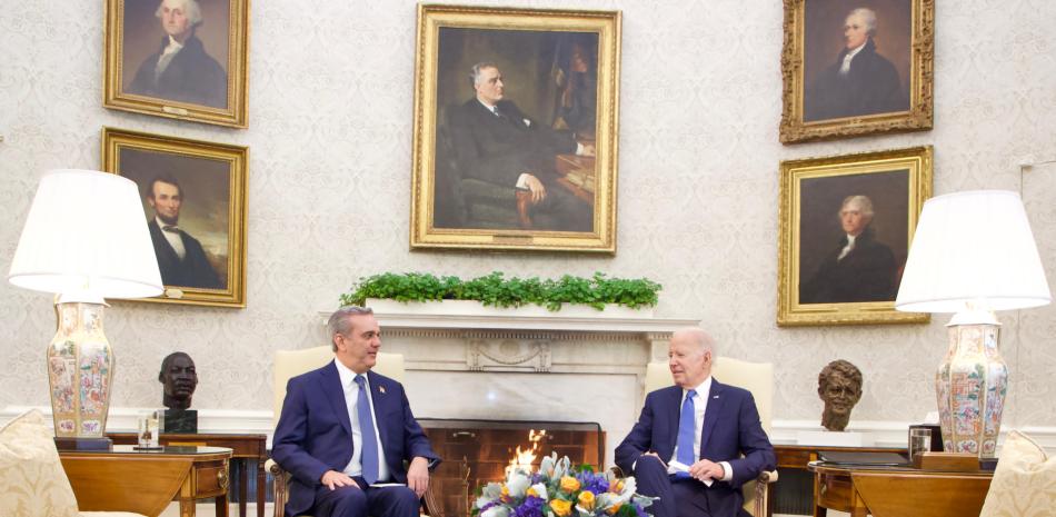 El presidente Luis Abinader durante su reunión con el mandatario norteamericano, Joe Biden.