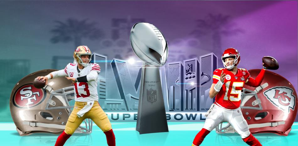 Uno de los logos promocionales en el enfrentamiento que tendrán este domingo los Chiefs de Kansas versus los 49 ers de San Francisco en el Super Bowl