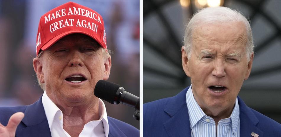 El virtual candidato republicano a la presidencia, el expresidente Donald Trump (izquierda), habla durante un evento de campaña en Las Vegas, el 9 de junio de 2024. En el lado derecho, el presidente Joe Biden durante un evento en la Casa Blanca, Washington, el 4 de junio de 2024.