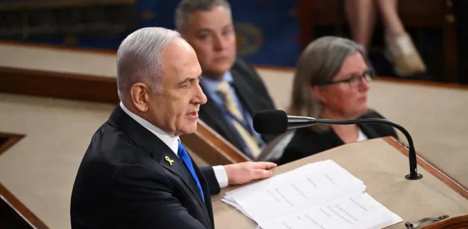 Benjamin Netanyahu se dirige al Congreso de Estados Unidos ayer en Washington. La visita se produce cuando la guerra entre Israel y Hamás llega a casi 10 meses.