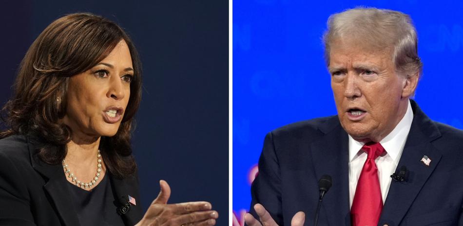 En la fotografía de la izquierda, la candidata demócrata a la vicepresidencia, la senadora Kamala Harris, habla durante un debate el 7 de octubre de 2020, en Salt Lake City. En el lado derecho, el candidato republicano a la presidencia y expresidente Donald Trump habla durante un debate el 27 de junio de 2024, en Atlanta.