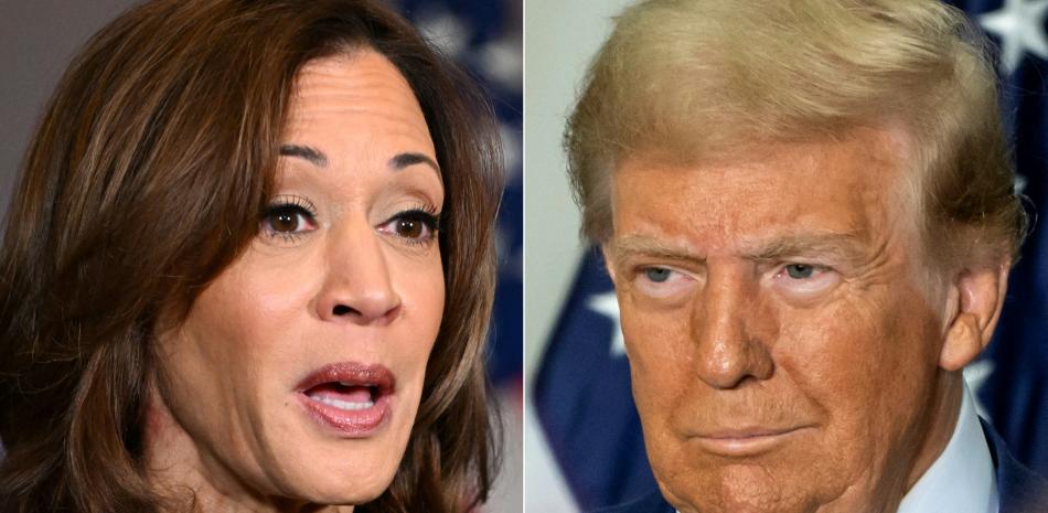 Esta combinación de imágenes creada el 25 de octubre de 2024 muestra a la vicepresidenta estadounidense y candidata presidencial demócrata Kamala Harris en Houston, Texas el 25 de octubre de 2024 y al expresidente estadounidense candidato presidencial republicano Donald Trump en East Del Valle, Austin, Texas el 25 de octubre de 2024.