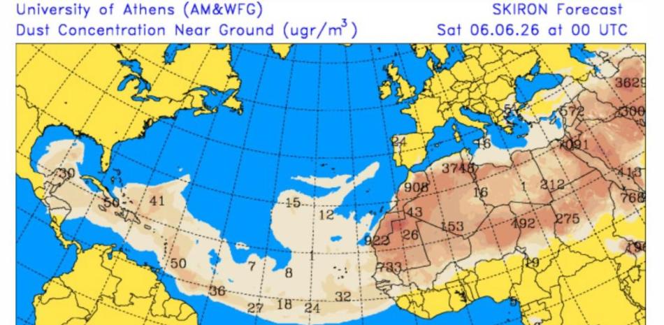 Las partículas del polvo del Sahara sobre República Dominicana oscilan entre 30 y 50 micr/mt3