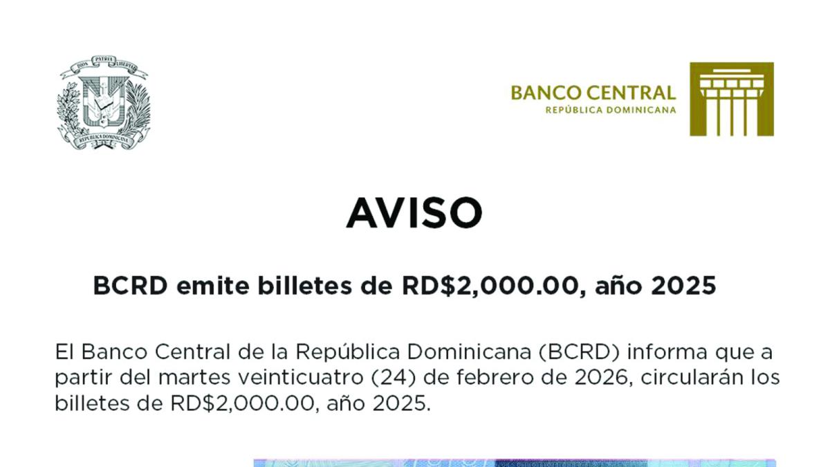 Desde el próximo martes circulará nuevo billete de RD$2,000