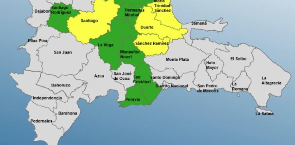 COE coloca cuatro provincias en alerta amarilla y ocho en verde por vaguada
