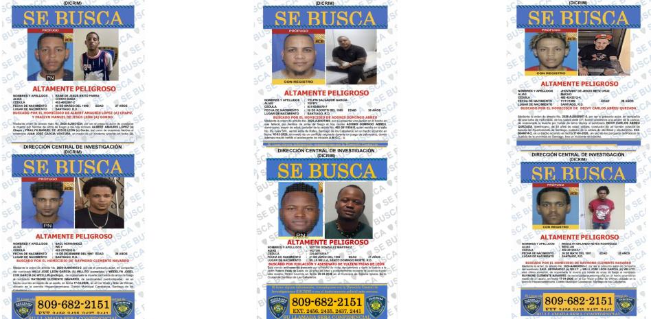 Policía Nacional de Santiago tiene seis fugitivos en su lista