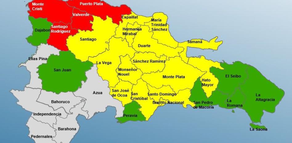 COE aumenta a 26 las provincias en alerta; cuatro en alerta roja