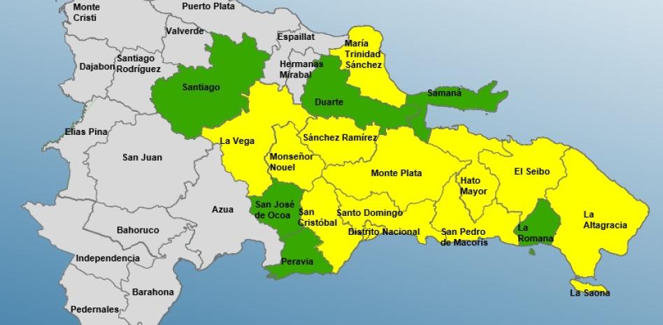 COE coloca a 12 provincias en alerta amarilla y 6 en alerta verde
