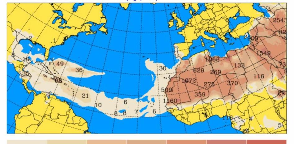 Concentraciones del polvo del Sahara y aguaceros locales para este lunes