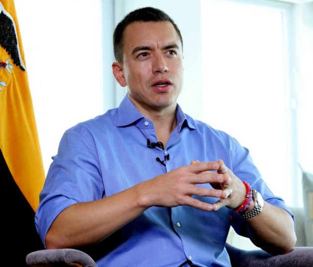 Fotografía del presidente Daniel Noboa durante una entrevista con la BBC en Guayaquil, Ecuador, el 12 de enero de 2024