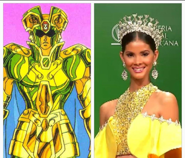 La Miss República Dominicana Universo 2016, Sal García, fue comparada como Géminis, uno de los Caballeros del Zodiaco.