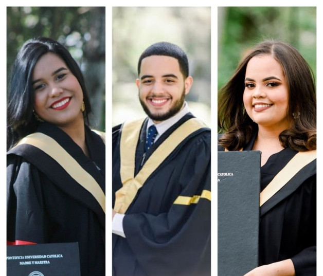 Charleny Hernández, Kelvin Silverio y Diana Jiminián forman parte del primer grupo de becarios de Dale un Chance que se graduó en el 2020.
