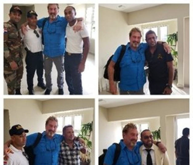 Collage de McAfee junto a autoridades dominicanas tras ser liberado. / Listín