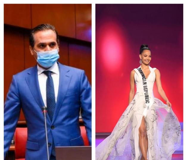 Ivan Silva, senador de la Romana y Kimberly Jiménez, representante dominican en el certamen de Miss Universo.