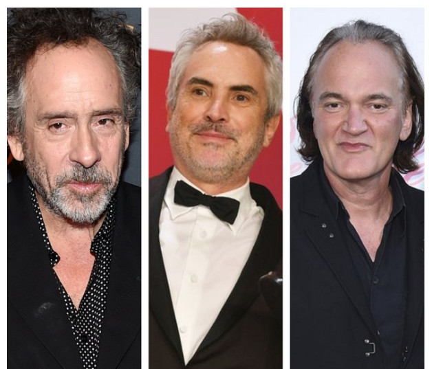 De izquierda a derecha: Tim Burton, Alfonso Cuarón y Quentin Tarantino. Fotos: AP.