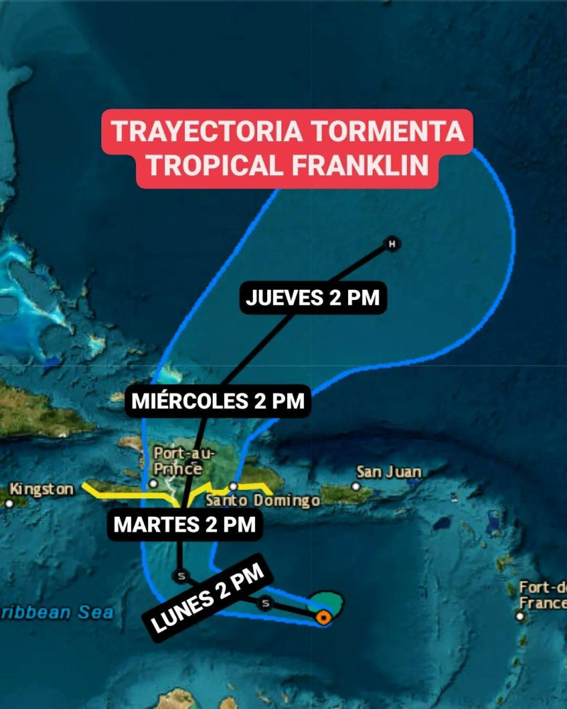 Imagen de la trayectoria de la tormenta tropical Franklin