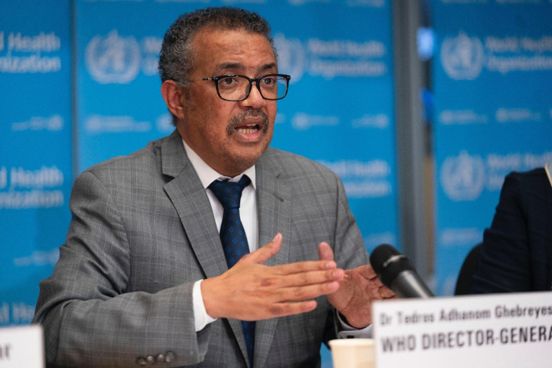 El director general de la Organización Mundial de la Salud (OMS), Tedros Adhanom Ghebreyesus, durante la rueda de prensa diaria sobre el coronavirus Covid-19. 21 de febrero de 2020.