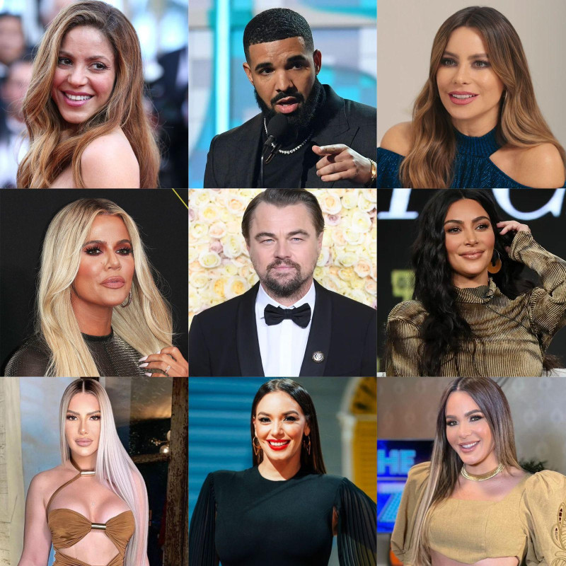 En la foto: Shakira, Drake, Sofía Vergara, Khloé Kardashian, Leonardo DiCaprio, Kim Kardashian, Alexandra Hatcu, Hony Estrella y Luz García.
