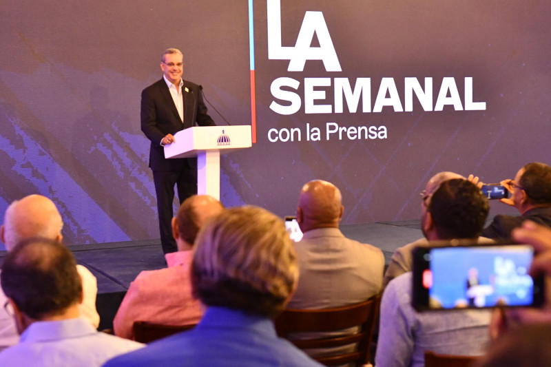 El presidente Luis Abinader cuando abordaba las elecciones municipales en la rueda de prensa semanal en el Palacio Nacional.