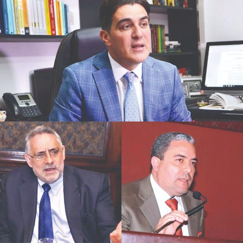 El abogado Julio Cury, arriba, Vitelio Mejía (izquierda) y Félix Cabrera.