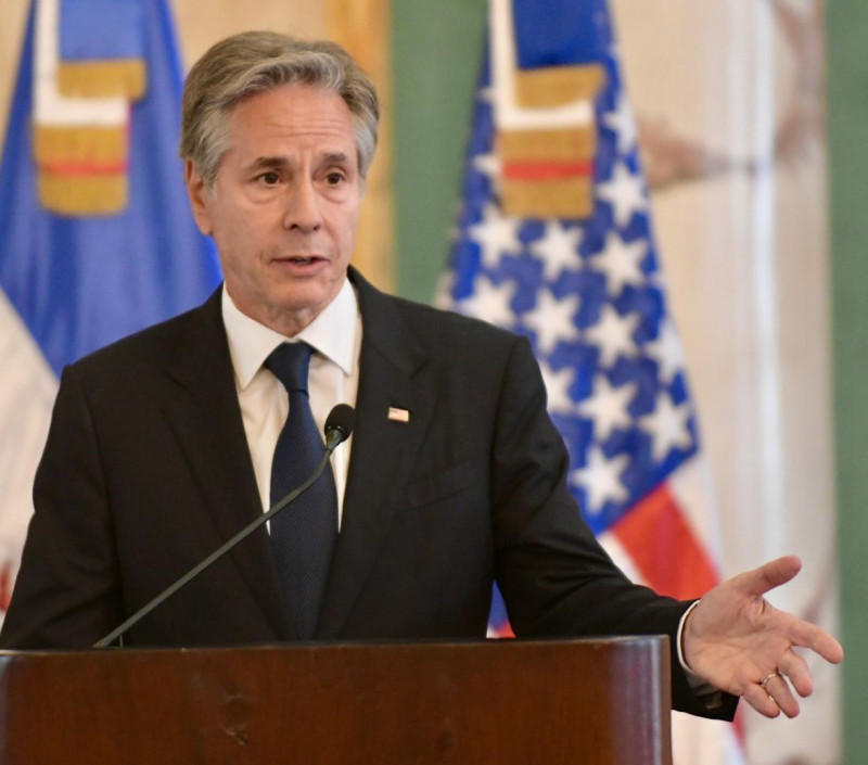 Anthony Blinklen, secretario de estados en Estados Unidos durante su intervención en el Palacio Nacional.