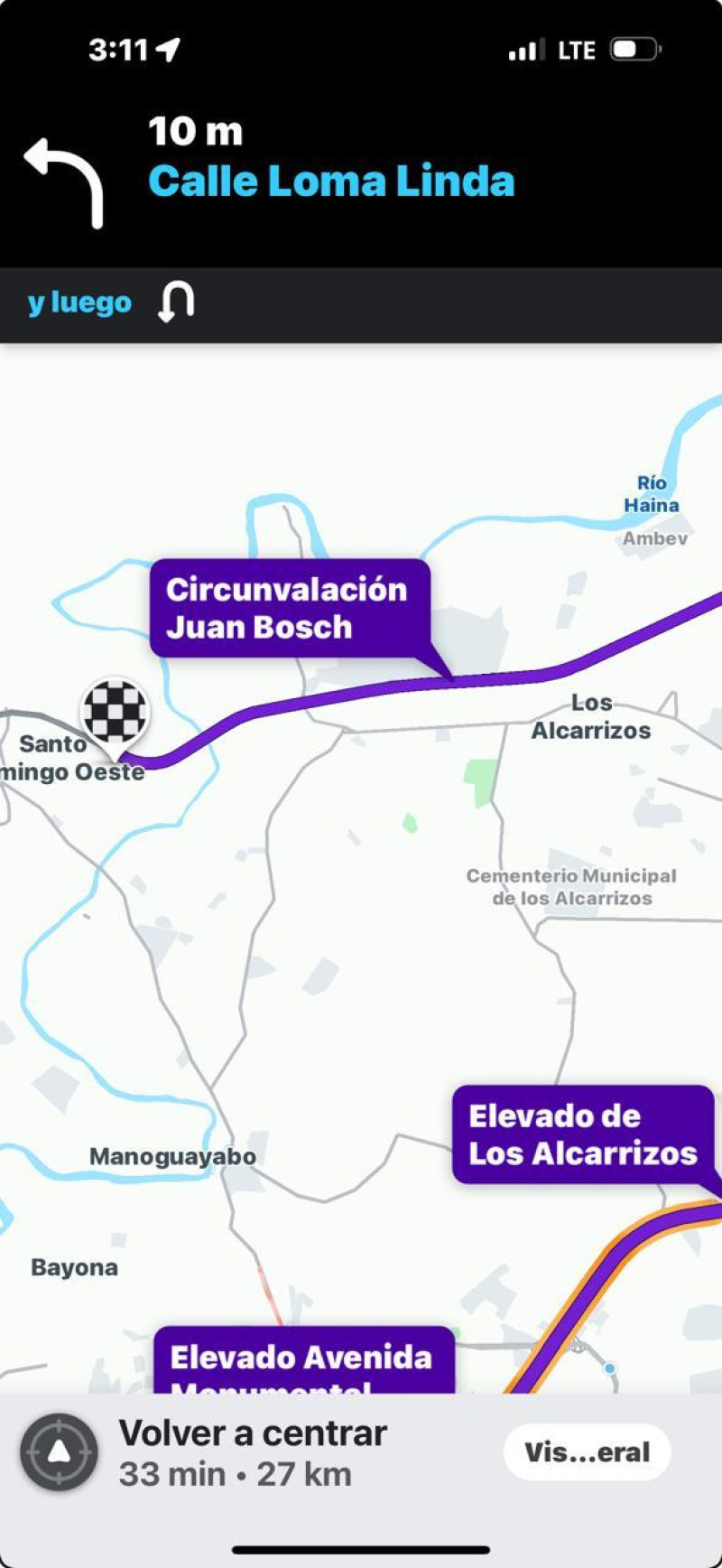 Aplicación de transito muestra nombre de Circunvalación Juan Bosch