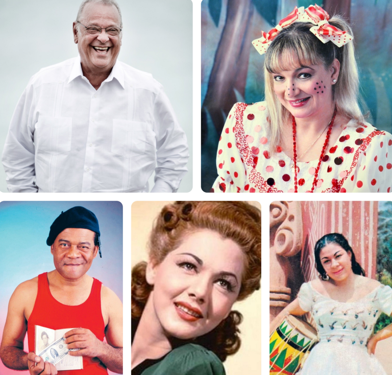 En la composición fotográfica, Freddy Beras Goico, Nurín Sanlley, Luisito Martí, María Montez y Casandra Damirón.