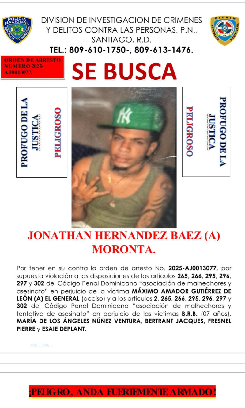 Jonathan Hernández Baéz mejor alias "Moronta" falleció en un enfrentamiento con la Policía Nacional